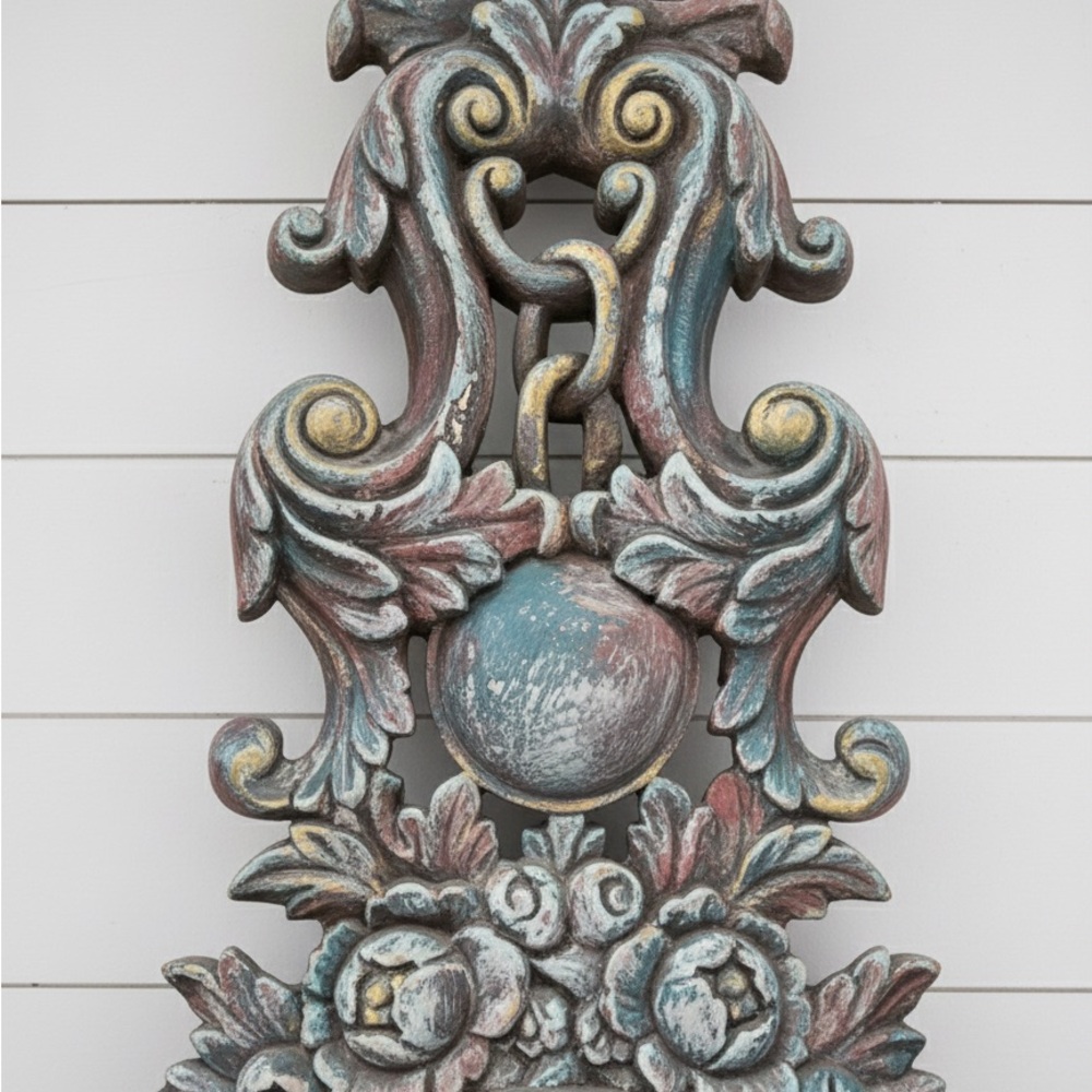 Vintage Ornate Floral Wall Decor | Blue & Gold Patina